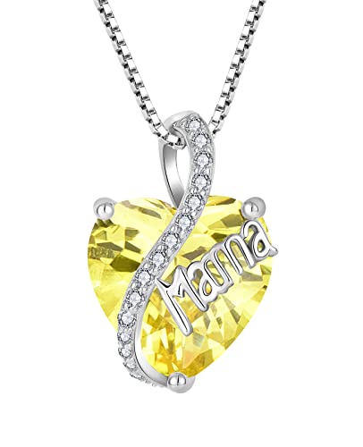 YL Mama Halskette 925 Sterling Silber Herz Anhänger November Geburtshelfer Zitrin Halskette Schmuckgeschenke für Mutter Frau Freundin ihre von YL