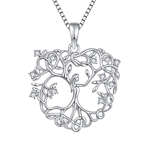 YL Mama Halskette 925 Sterling Silber Herz Lebensbaum Anhänger für Damen Mama,Kette 45+3CM von YL