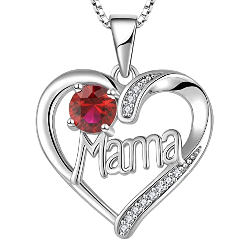 YL Mama Halskette 925 Sterling Silber geschliffen Juli Geburtsstein Rubin Mama Anhänger für Damen von YL