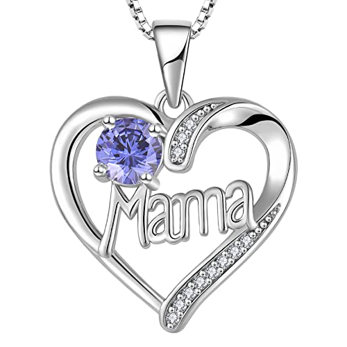 YL Mama Halskette 925 Sterling Silber geschnitten Dezember Geburtsstein Tansanit Mama Anhänger für Damen von YL
