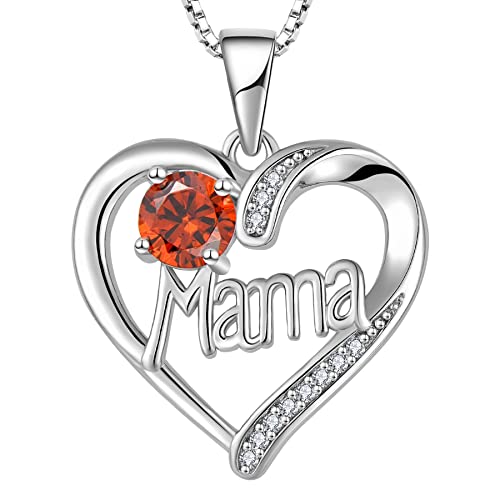 YL Mama Halskette 925 Sterling Silber geschnitten Januar Geburtsstein Granat Mama Anhänger für Damen von YL