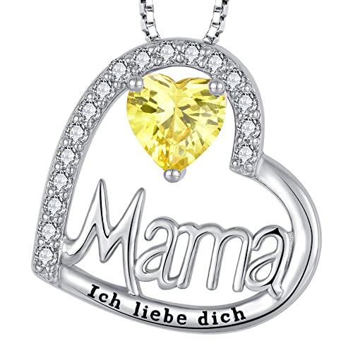 YL Mama Halskette 925 Sterling Silber mit Gravur „Ich liebe dich“ Schliff November Geburtsstein Citrin Mama Anhänger Kette für Damen YL Mama Halskette 925 Sterling Silber mit Gravur „Ich liebe dich“ Schliff November Geburtsstein Citrin Mama Anhänger Kette für Damen von YL