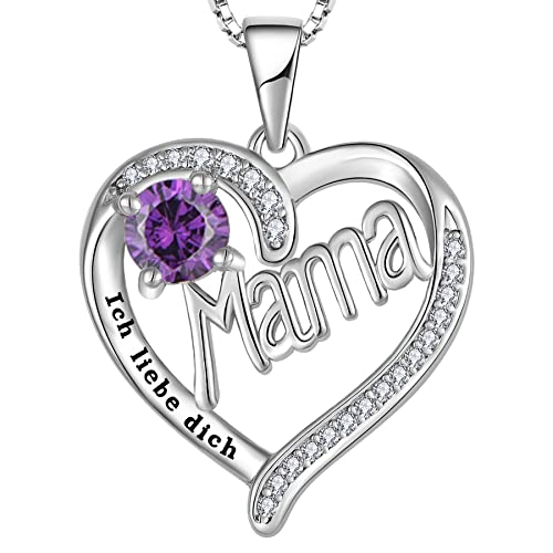 YL Mama Halskette 925 Sterling Silber mit Gravur "Ich liebe dich" geschliffen Februar Geburtsstein Amethyst Mama Anhänger für Damen von YL