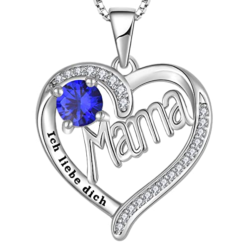 YL Mama Halskette 925er Sterlingsilber mit eingraviertem „Ich liebe dich“ Schliff September Geburtsstein Saphir Mama Anhänger für Damen von YL