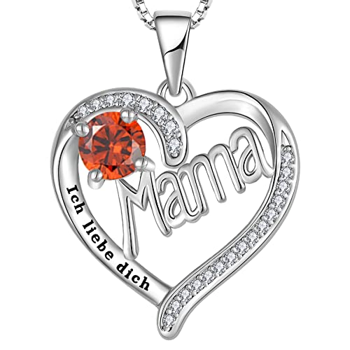 YL Mama Halskette 925er Sterlingsilber mit eingraviertem "Ich liebe dich" Schliff Januar Geburtsstein Granat Mama Anhänger für Damen von YL