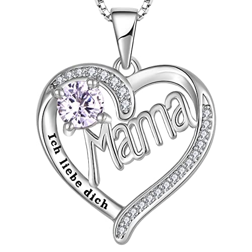 YL Mama Halskette aus 925er Sterlingsilber mit Gravur „Ich liebe dich“ im Juni Geburtsstein Alexandrit Mama Anhänger für Damen von YL