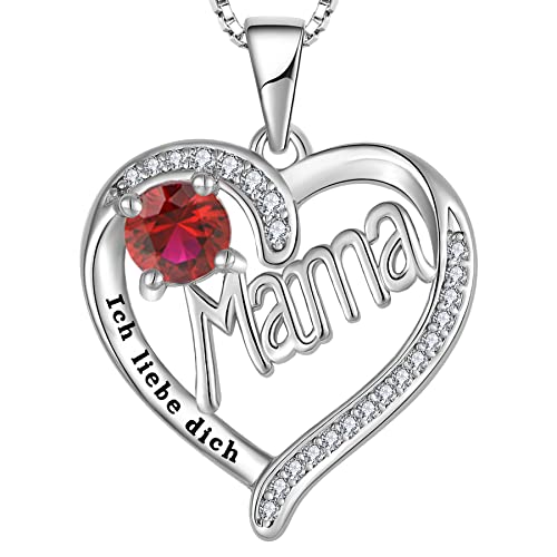YL Mama Halskette aus 925er Sterlingsilber mit eingraviertem „Ich liebe dich“ Schliff Juli Geburtsstein Rubin Mama Anhänger für Damen von YL