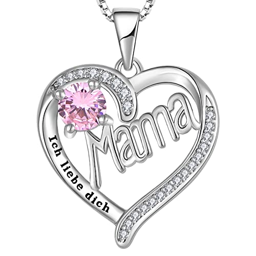 YL Mama Halskette aus 925er Sterlingsilber mit eingraviertem "Ich liebe dich" Oktober Geburtsstein rosa Zirkonia Mama Anhänger für Damen von YL