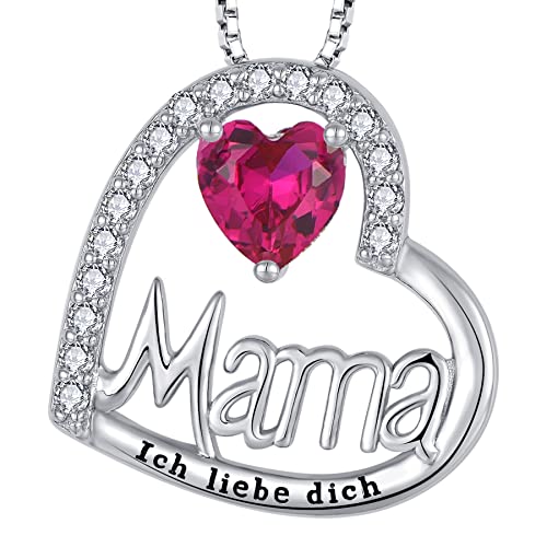 YL Mama Halskette aus 925er Sterlingsilber mit eingraviertem Ich liebe dich“ Schliff Juli Geburtsstein Rubin Mama Anhänger Kette für Damen YL Mama Halskette aus 925er Sterlingsilber mit eingraviertem Ich liebe dich“ Schliff Juli Geburtsstein Rubin Mama Anhänger Kette für Damen von YL