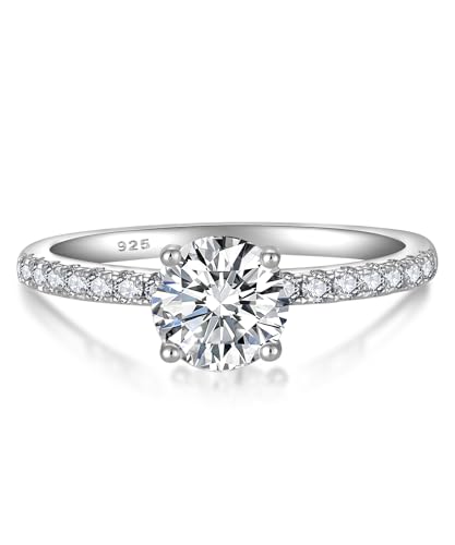 YL 1 Karat Moissanite Ring Verlobungsring 925er Sterlingsilber Rundschliff Moissanit Farbe D VVS1 Schmuck Geschenke für Damen(Größe 56) von YL