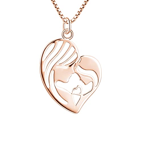 YL Mutter Tochter Halskette 925 Sterling Silber Roségold plattiert Mutter und Kind Liebe Herz Anhänger Halskette Geschenke für Mama von YL