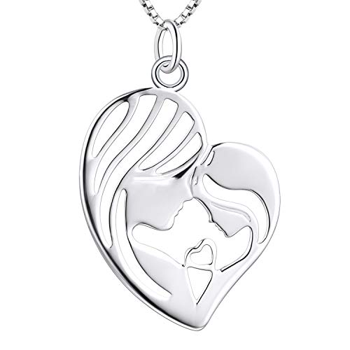 YL Mutter Tochter Halskette 925 Sterling Silber Mutter und Kind Liebe Herz Anhänger Halskette Geschenke für Mama (45 + 3 cm) von YL