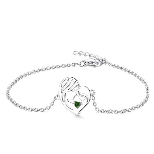 YL Mutter und Tochter Armband 925 Sterling Silber Schnitt Mai Geburtsstein Grün Zirkonia Herz Armband für Mutter Damen YL Mutter und Tochter Armband 925 Sterling Silber Schnitt Mai Geburtsstein Grün Zirkonia Herz Armband für Mutter Damen von YL