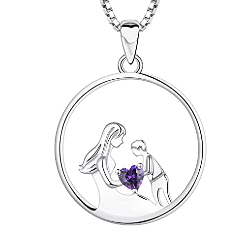 YL Mutter und Sohn Halskette 925 Sterling Silber Februar Geburtsstein Amethyst Anhänger Halskette Geschenke für Mutter Frauen, 45-48 CM von YL