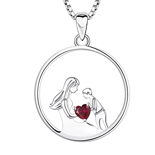 YL Mutter und Sohn Halskette 925 Sterling Silber Juli Geburtsstein Ruby Anhänger Halskette Geschenke für Mutter Frauen, 45-48 CM von YL