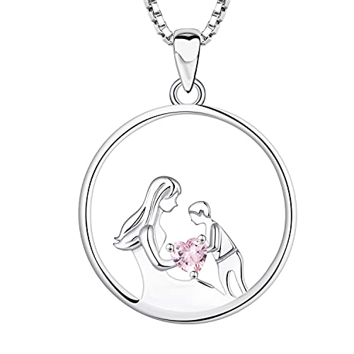 YL Mutter und Sohn Halskette 925 Sterling Silber Oktober Geburtsstein Pink Zirkonia Anhänger Halskette Geschenke für Mama Frauen, 45-48 CM von YL