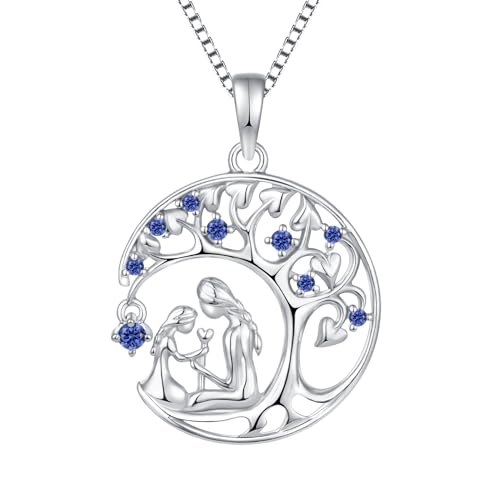 YL Mutter und Tochter Halskette 925 Sterling Silber Dezember Birthstone Tansanit Lebensbaum Anhänger für Damen Mama,Kette 45+3CM von YL