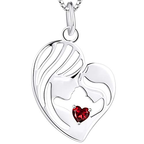 YL Mutter und Tochter Kette 925 Sterling Silber Januar Geburtsstein Granat Herz Anhänger Halskette Geschenke für Mutter Damen, 45-48 CM von YL