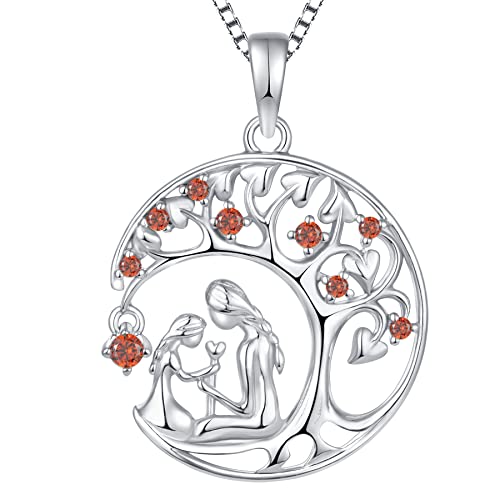 YL Mutter und Tochter Halskette 925 Sterling Silber Jan Birthstone Garnet Lebensbaum Anhänger für Damen Mama,Kette 45+3CM von YL