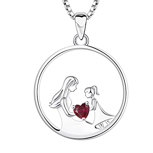 YL Mutter und Tochter Halskette 925 Sterling Silber Juli Geburtsstein Ruby Anhänger Halskette Geschenke für Mutter Frauen, 45-48 CM von YL