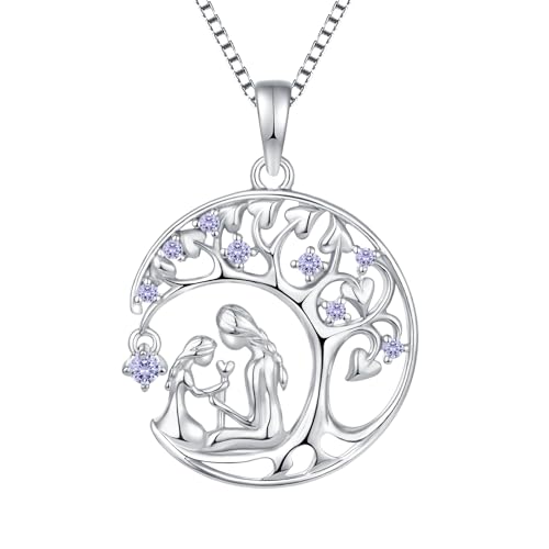 YL Mutter und Tochter Halskette 925 Sterling Silber Juni Birthstone Alexandrit Lebensbaum Anhänger für Damen Mama,Kette 45+3CM von YL