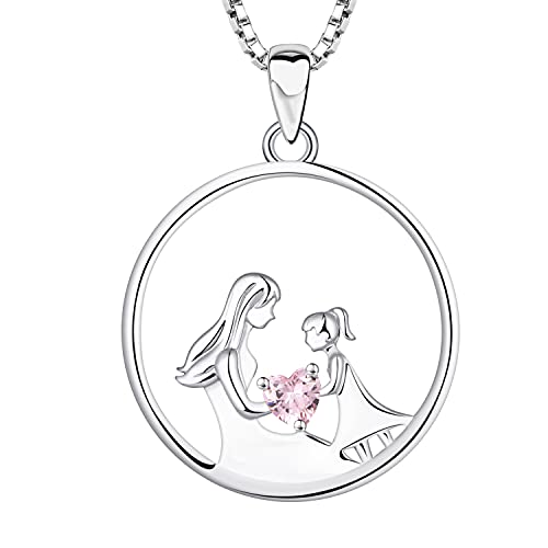 YL Mutter und Tochter Halskette 925 Sterling Silber Oktober Geburtsstein Pink Zirkonia Anhänger Halskette Geschenke für Mama Frauen, 45-48 CM von YL