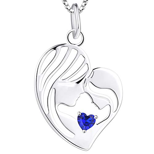 YL Mutter und Tochter Kette 925 Sterling Silber September Geburtsstein Spinell Blue Heart Anhänger Halskette Geschenke für Mutter Damen, 45-48 CM von YL