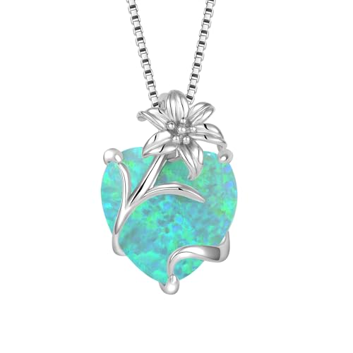 YL Opal Herz Halskette 925 Sterling Silber Lilie Anhänger Kette Grün Opal Schmuck Geschenke für Damen Mutter Freundin von YL