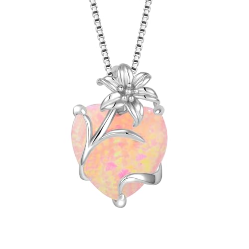 YL Opal Herz Halskette 925 Sterling Silber Lilie Anhänger Rosa Opal Schmuck Geschenke für Damen Mutter Freundin von YL