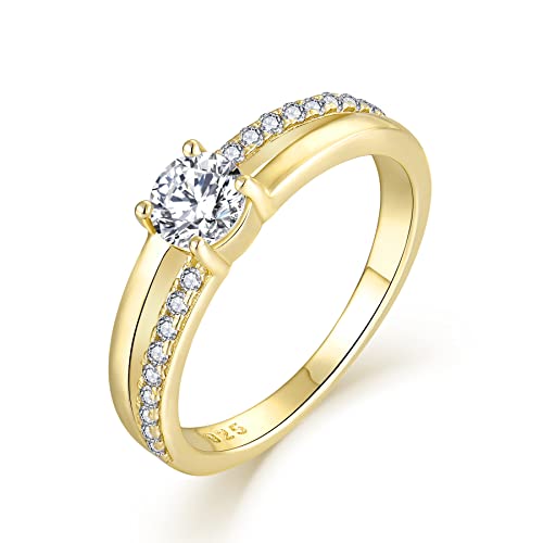 YL Ring Damen Verlobungsring 925 Silber mit 18K Gold Zirkonia Ringe Eheringe Antragsring für Frauen(Größe 50） von YL