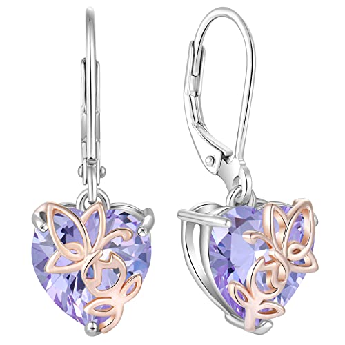 YL Rosa Herz Ohrringe 925 Sterling Silber Schmetterling Ohrringe Juni Geburtsstein Alexandrite Schmuck Geschenke für Damen Mutter Freundin ihre von YL
