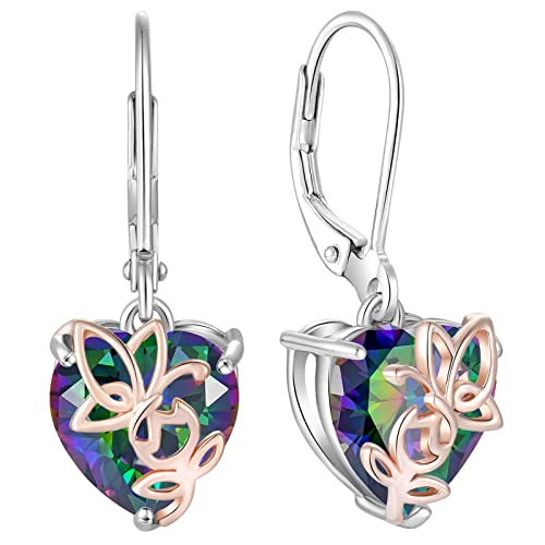 YL Rosa Herz Ohrringe 925 Sterling Silber Schmetterling Ohrringe Regenbogen Schmuck Geschenke für Damen Mutter Freundin ihre von YL