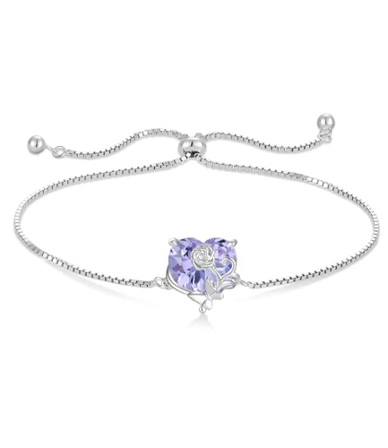 YL Rose Herz Armband 925 Sterling Silber Weißgold Plattiert Armband Juni Geburtsstein Alexandrite Schmuck Geschenke für Damen Mutter Freundin von YL