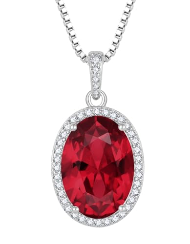 YL Rubin Halskette 925 Sterling Silber Oval Anhänger Kette Juli Geburtsstein Rubin Halskette Schmuckgeschenke für Damen Mama von YL