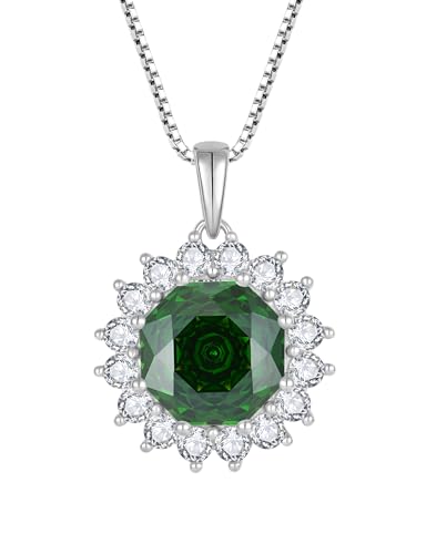 YL Rund Halskette 925 Sterling Silber Rosenschnitt Anhänger Mai Geburtsstein Simulierte Emerald Kette Schmuckgeschenke für Damen Mutter Freundin von YL