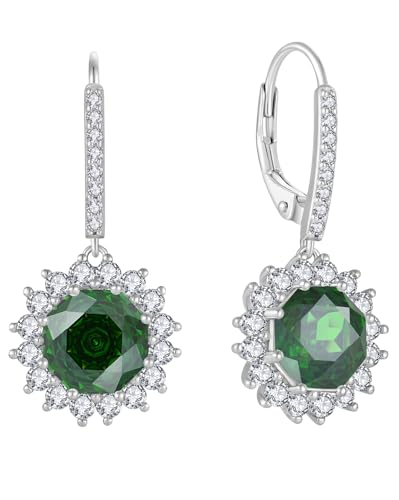 YL Rund Ohrringe 925 Sterling Silber Rosenschnitt Mai Geburtsstein Simulierte Emerald Ohrringe Schmuckgeschenke für Damen Mutter Freundin von YL