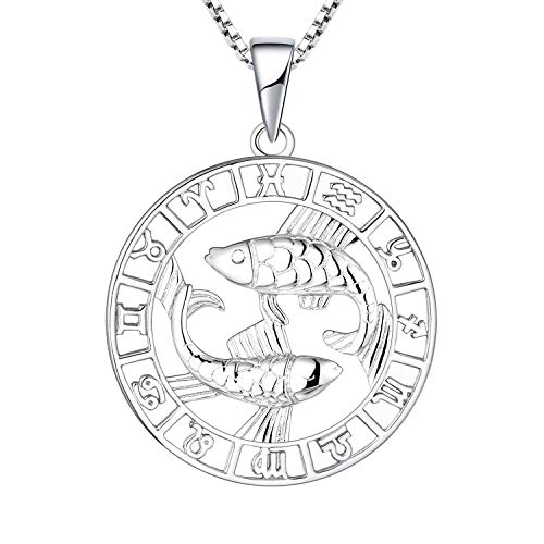 YL Silber Fische Halskette-925 Sterling Silber Horoskop Sternzeichen 12 Konstellation Anhänger Halskette für Damen von YL