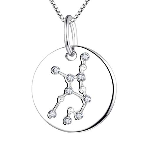 YL Silber Jungfrau Halskette-925 Sterling Silber CZ Horoskop Sternzeichen 12 Konstellation Anhänger Halskette für Frauen und Mädchen von YL