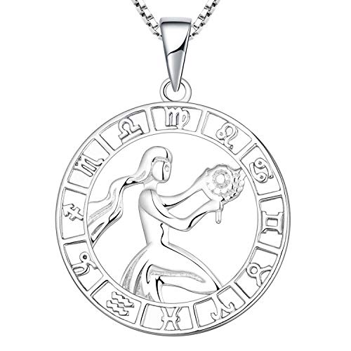 YL Silber Jungfrau Halskette-925 Sterling Silber Horoskop Sternzeichen 12 Konstellation Anhänger Halskette für Damen von YL