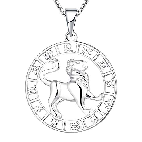 YL Silber Löwe Halskette-925 Sterling Silber Horoskop Sternzeichen 12 Konstellation Anhänger Halskette für Damen von YL