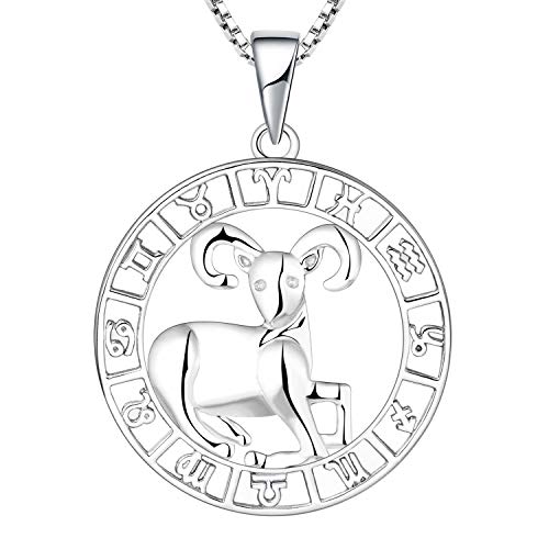 YL Silber Widder Halskette-925 Sterling Silber Horoskop Sternzeichen 12 Konstellation Anhänger Halskette für Damen und Mädchen von YL