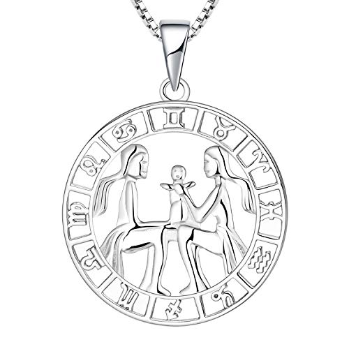 YL Silber Zwillinge Halskette-925 Sterling Silber Horoskop Sternzeichen 12 Konstellation Anhänger Halskette für Damen von YL