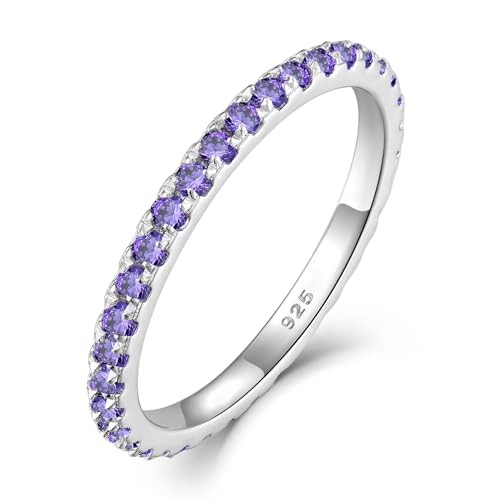 YL Stapelbare Ringe 925 Sterling Silber Amethyst Geburtsstein Ring Eternity Ewigkeitring Schmuck Geschenke für Damen Mutter Freundin,Größe56 von YL