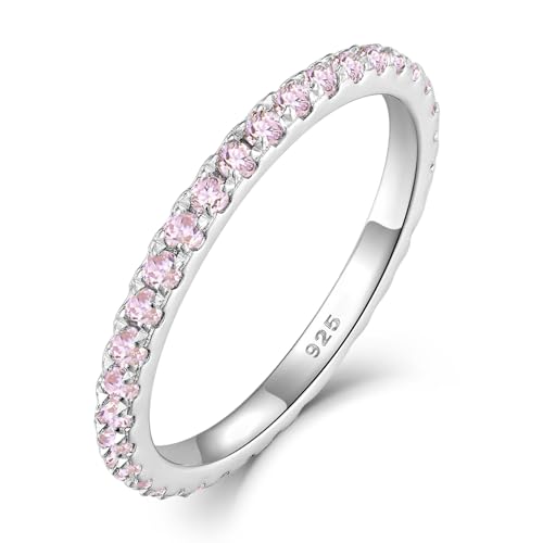 YL Stapelbare Ringe 925 Sterling Silber Rosa Geburtsstein Ring Eternity Ewigkeitring Schmuck Geschenke für Damen Mutter Freundin,Größe58 von YL