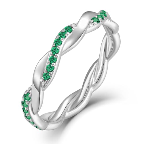 YL Unendlichkeit Damen Ringe 925 Sterling Silber Smaragd Stapelbare Ring Eternity Ewigkeitring Schmuck Geschenke für Damen Mutter Freundin,Größe54 von YL