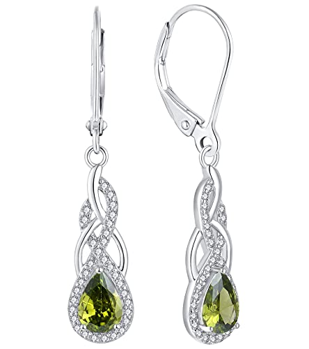 YL Unendlichkeit Knoten Tropfen Ohrringe 925 Sterling Silber August Geburtsstein Peridot Zirkonia Ohrringe für Damen von YL