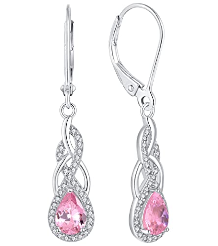 YL Unendlichkeit Knoten Tropfen Ohrringe 925 Sterling Silber Oktober Geburtsstein Turmaline Rosa Ohrringe für Damen von YL