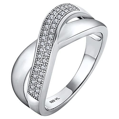 YL Unendlichkeit Kreuz X Ring 925 Sterling Silber mit 5A Zirkonia für Damen(Größe 50） von YL