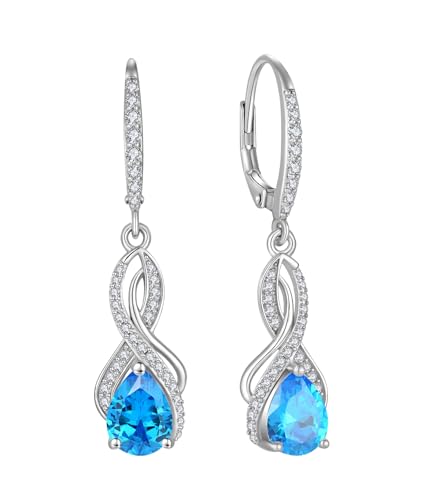 YL Unendlichkeit Ohrringe 925 Sterling Silber Knoten Ohrringe März Geburtsstein Aquamarine Schmuckgeschenke für Damen Mutter Freundin Frau von YL