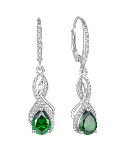 YL Unendlichkeit Ohrringe 925 Sterling Silber Knoten Ohrringe Mai Geburtsstein Simulierte Emerald Schmuckgeschenke für Damen Mutter Freundin Frau von YL
